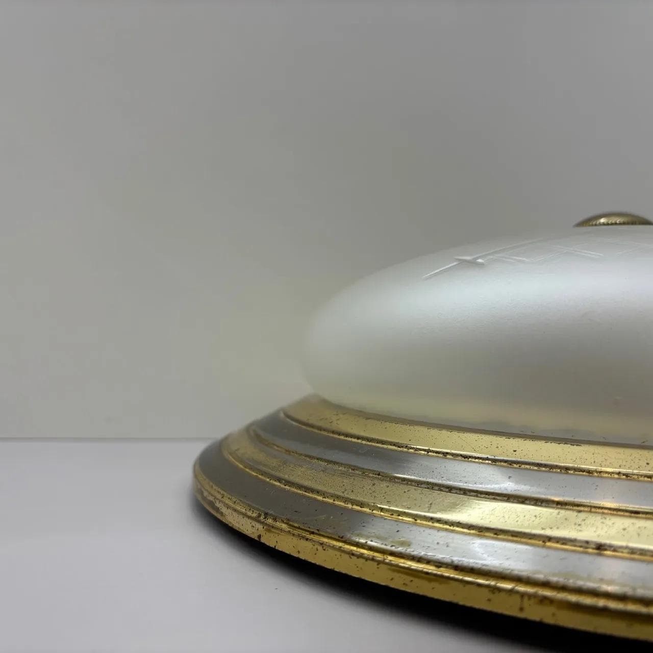 Gilded Steel and Etched Glass Wall or Ceiling Lamp, Germany, 1980s - 37385