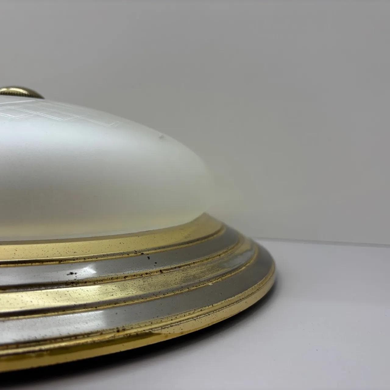 Gilded Steel and Etched Glass Wall or Ceiling Lamp, Germany, 1980s - 37381