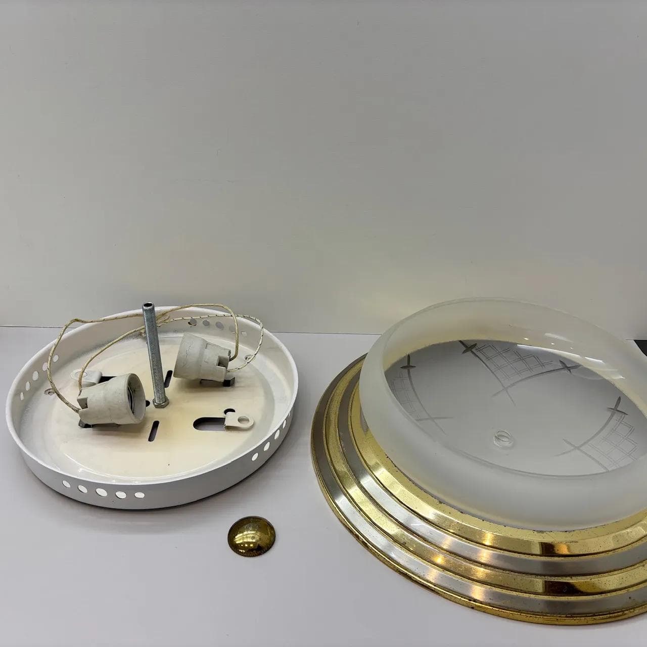 Gilded Steel and Etched Glass Wall or Ceiling Lamp, Germany, 1980s - 37384