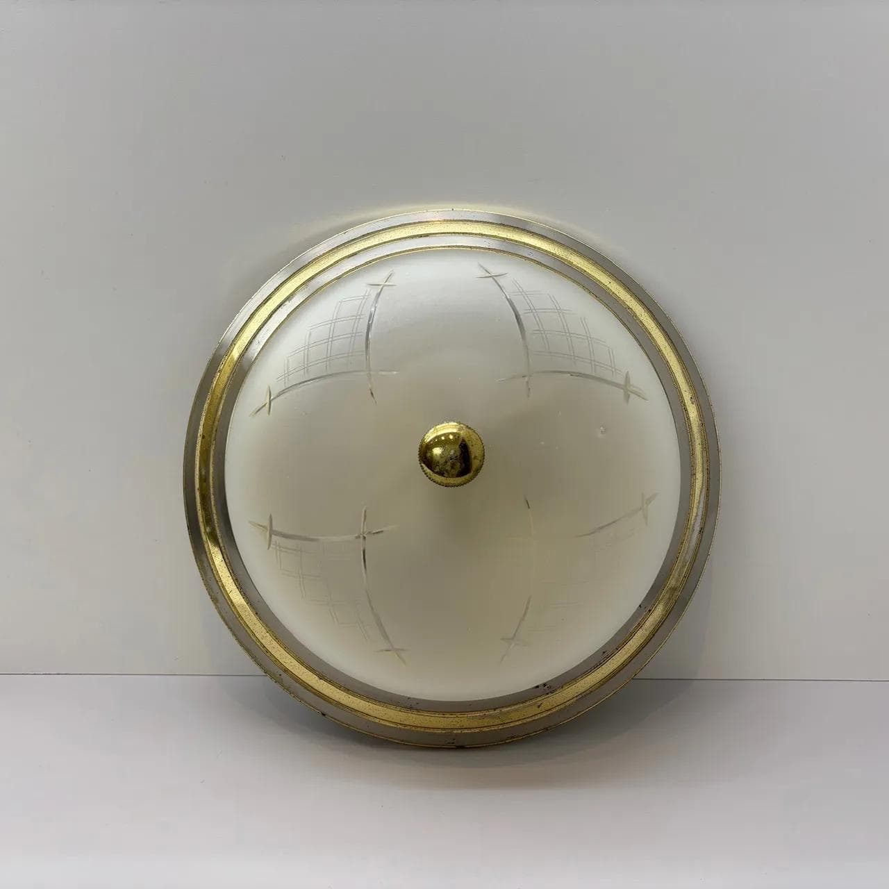 Gilded Steel and Etched Glass Wall or Ceiling Lamp, Germany, 1980s - 37378