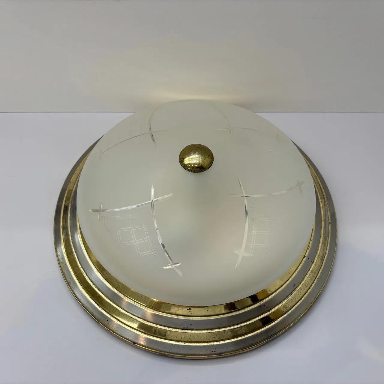 Gilded Steel and Etched Glass Wall or Ceiling Lamp, Germany, 1980s - 37380