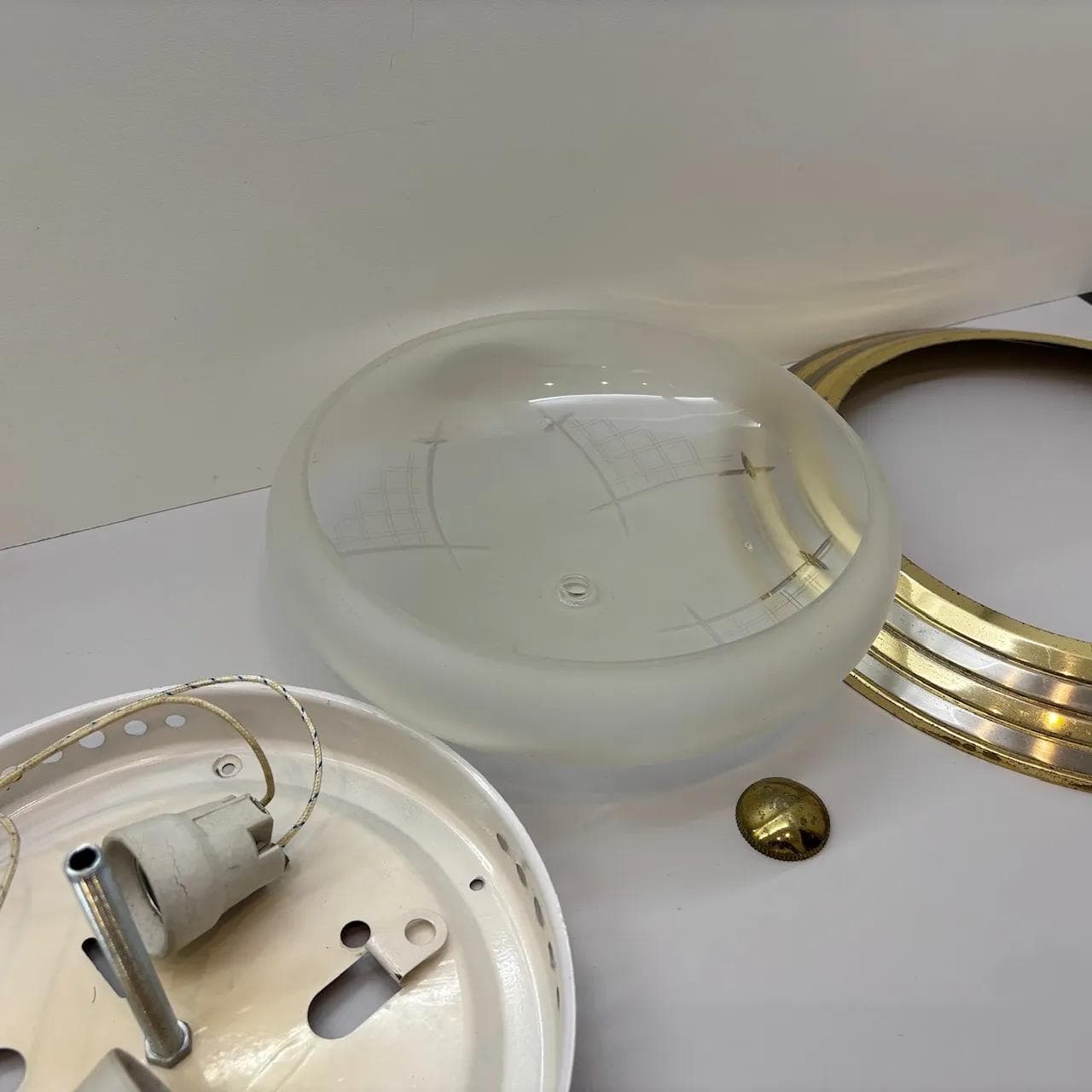 Gilded Steel and Etched Glass Wall or Ceiling Lamp, Germany, 1980s - 37383