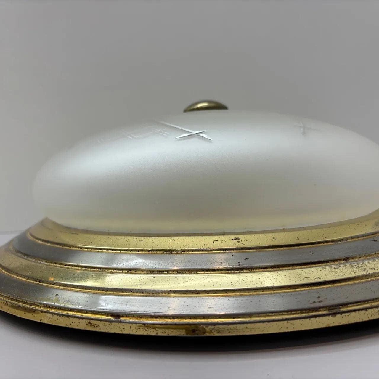 Gilded Steel and Etched Glass Wall or Ceiling Lamp, Germany, 1980s - 37382