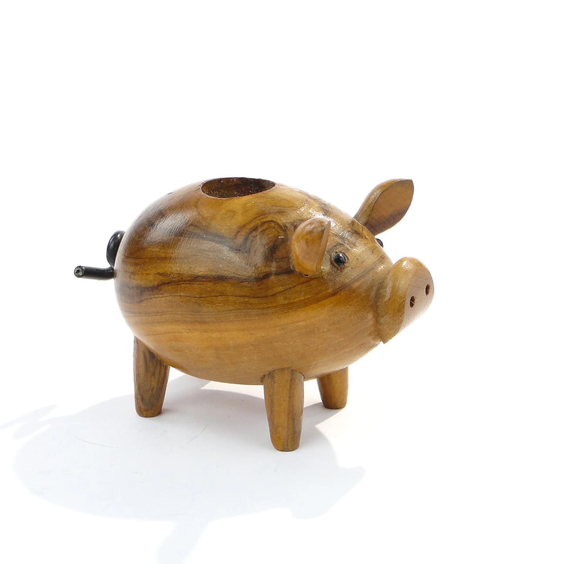 Świecznik świnka, brązowy, mahoń, Szwecja, lata 60. - 37223