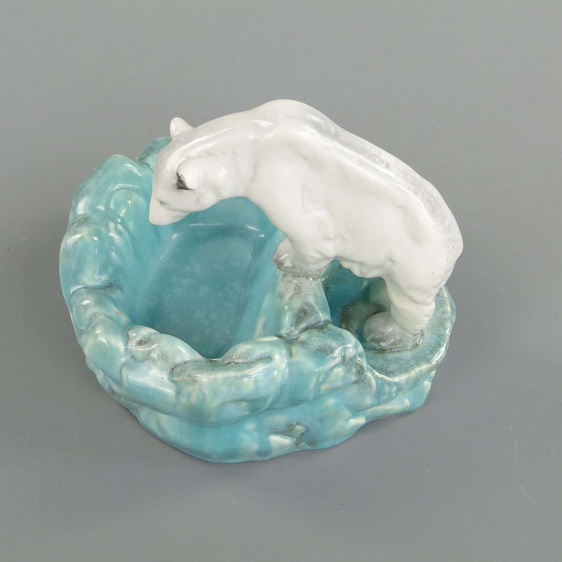 Centerpiece with Polar Bear, Art Deco, white glazed ceramic, by D. Urbach, Czech Republic, 1930s - 37416