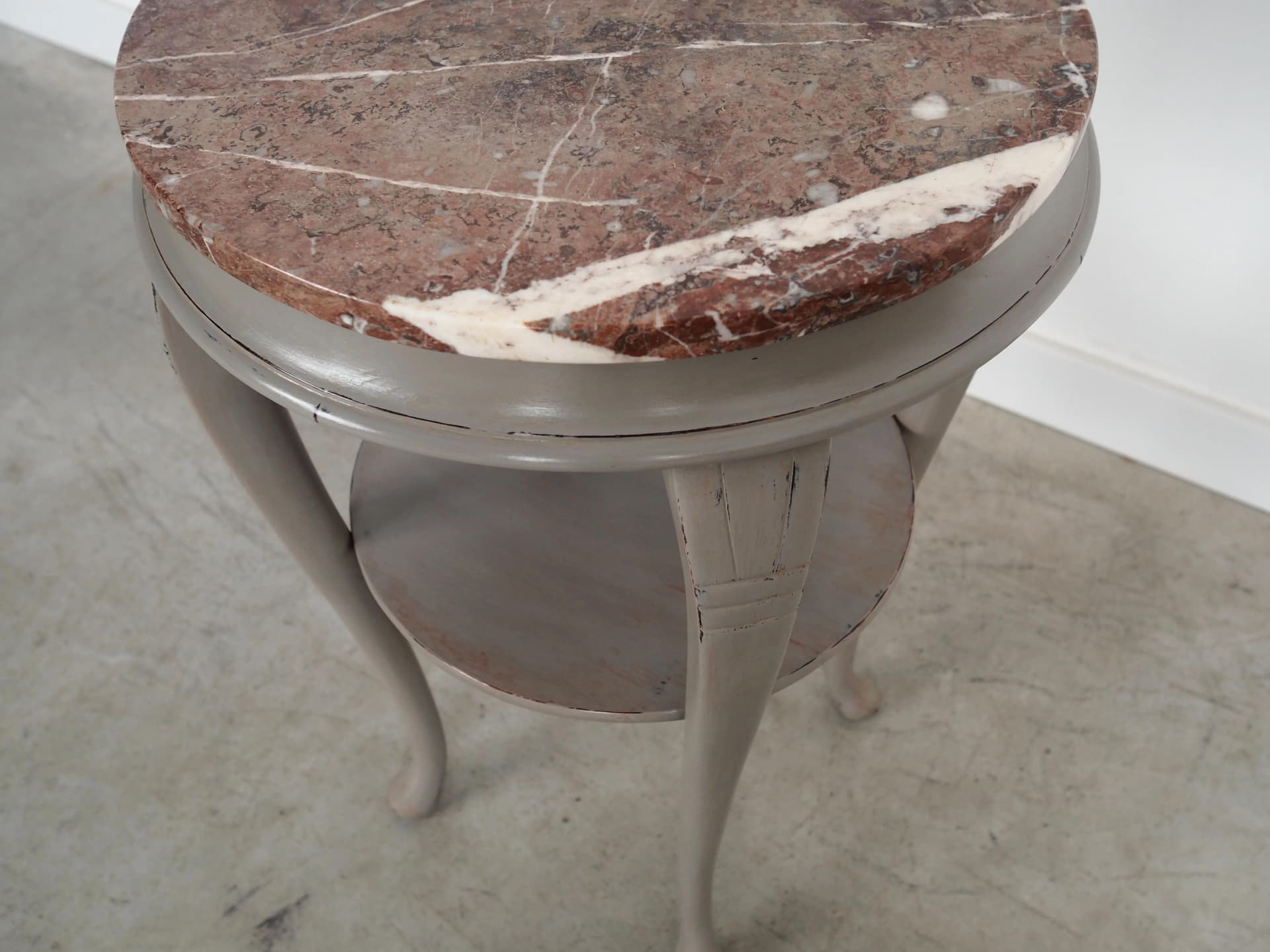 Round side table, grey mahogany, brown marble, Denmark, 1960s - 37465