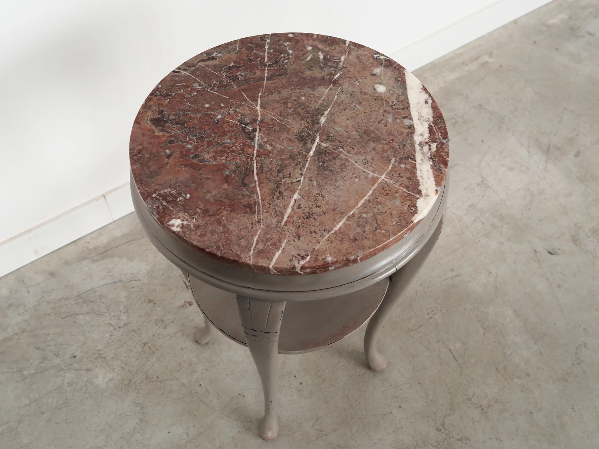 Round side table, grey mahogany, brown marble, Denmark, 1960s - 37464