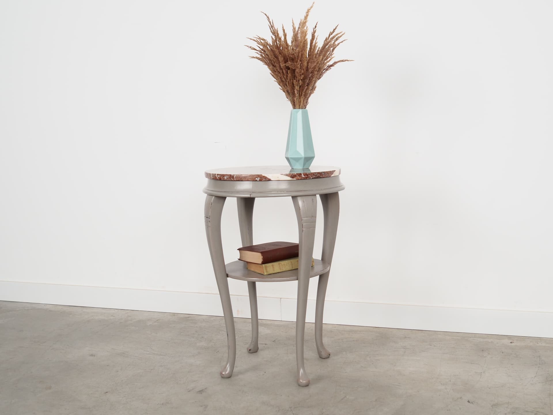 Round side table, grey mahogany, brown marble, Denmark, 1960s - 57418