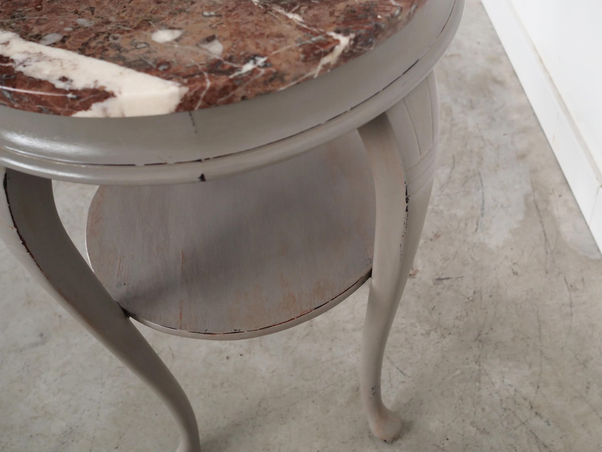 Round side table, grey mahogany, brown marble, Denmark, 1960s - 37462