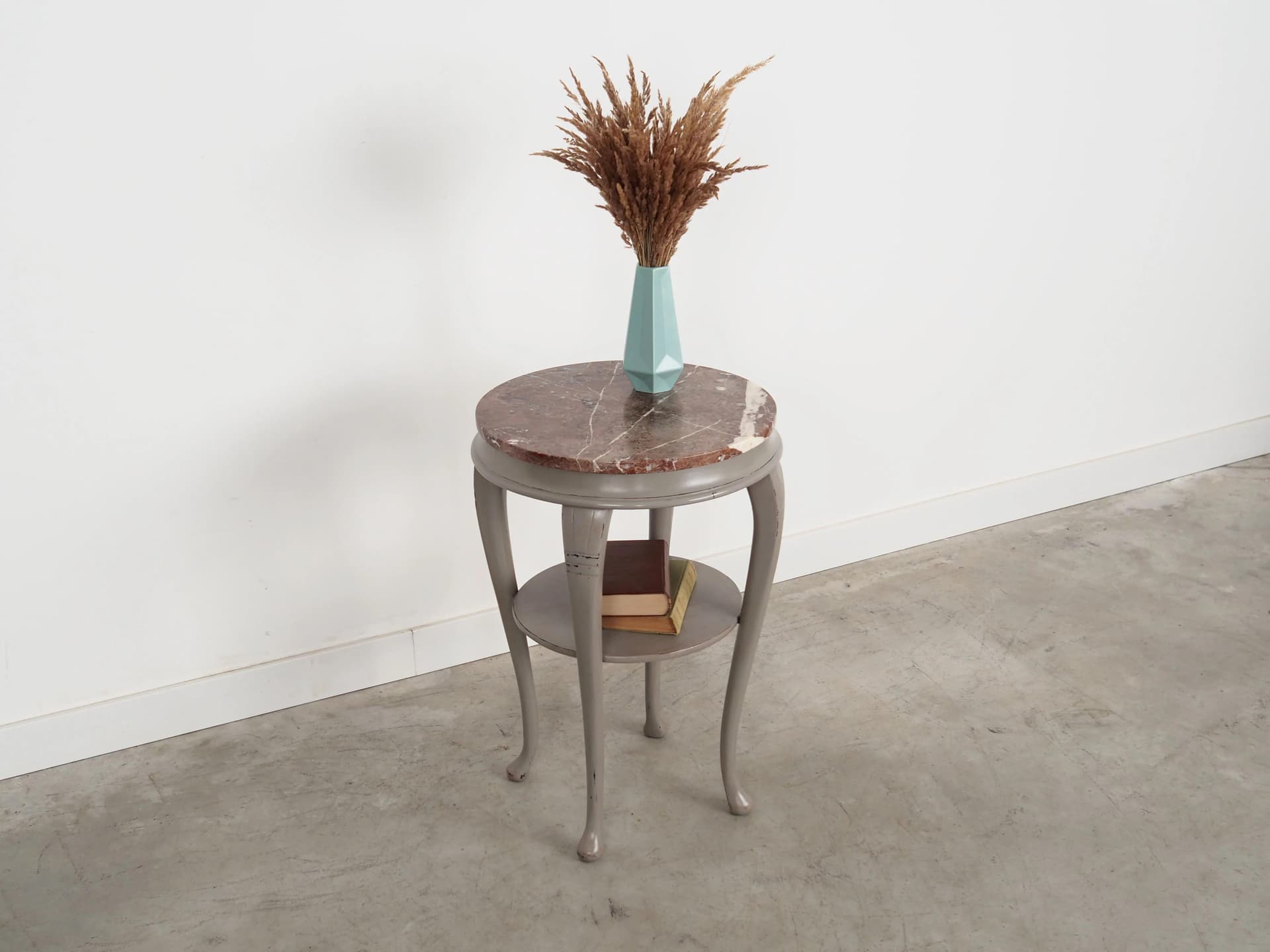 Round side table, grey mahogany, brown marble, Denmark, 1960s - 37461