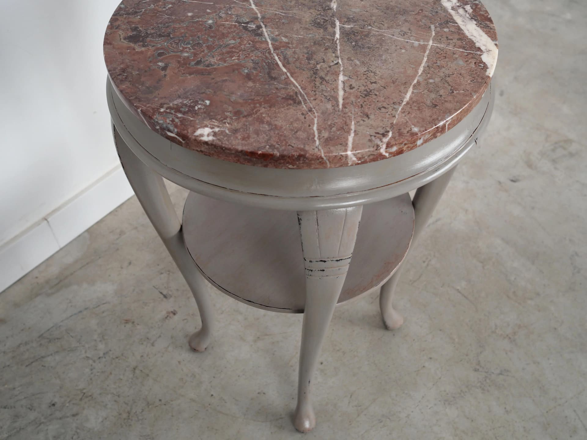 Round side table, grey mahogany, brown marble, Denmark, 1960s - 37466