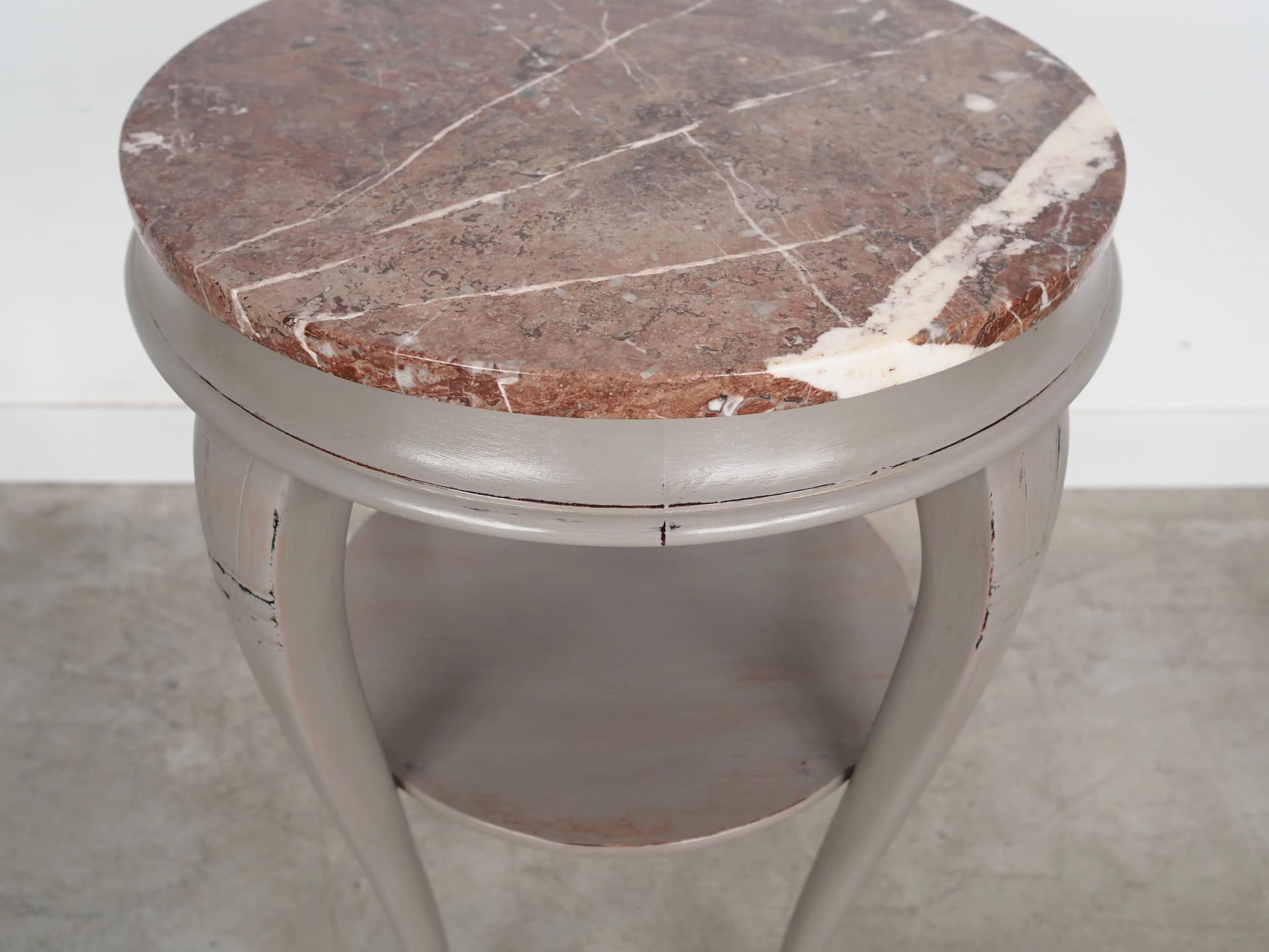 Round side table, grey mahogany, brown marble, Denmark, 1960s - 37463