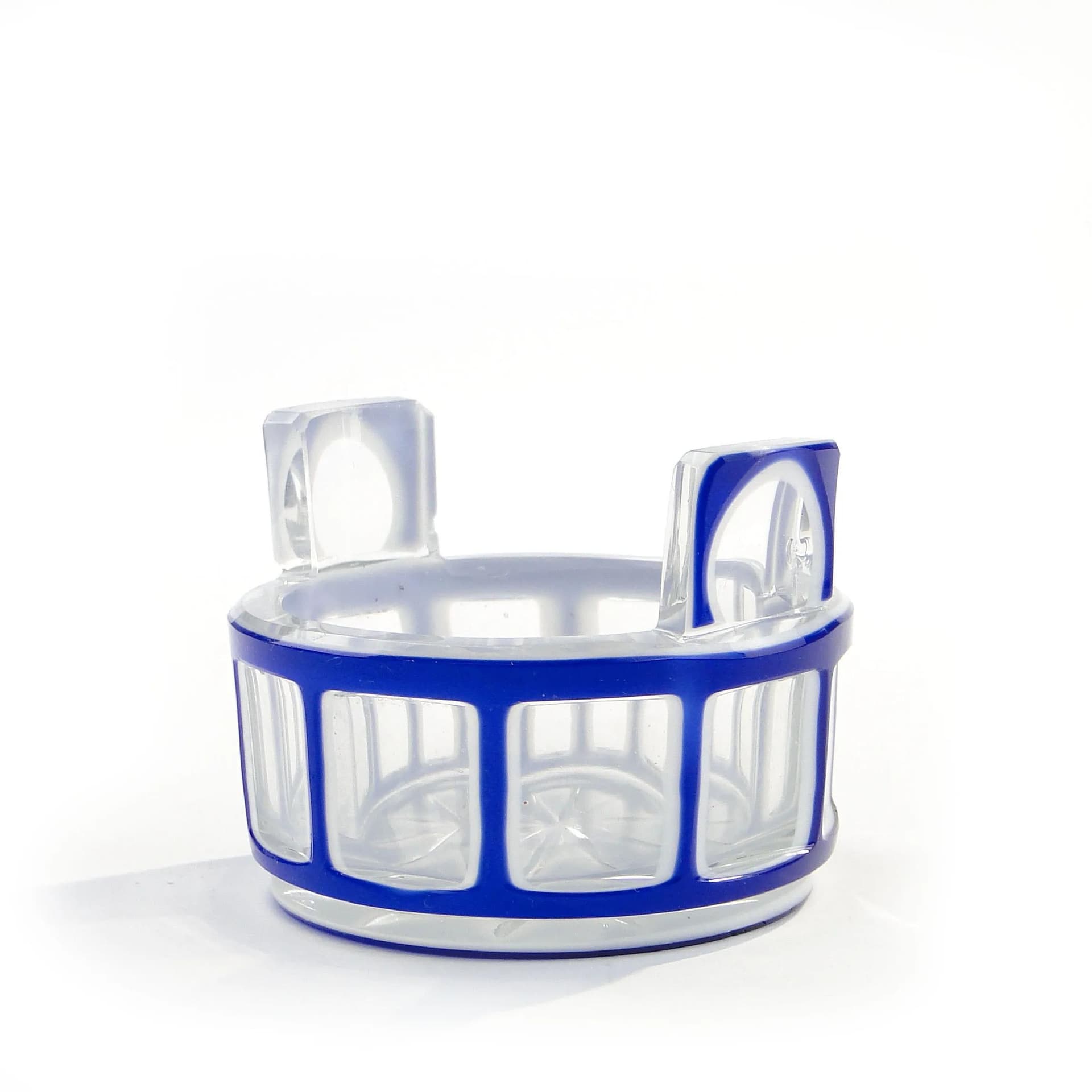 Solniczka cebrzyk biedermeier, szkło niebieski biały, Polska, XIX w. - 37592