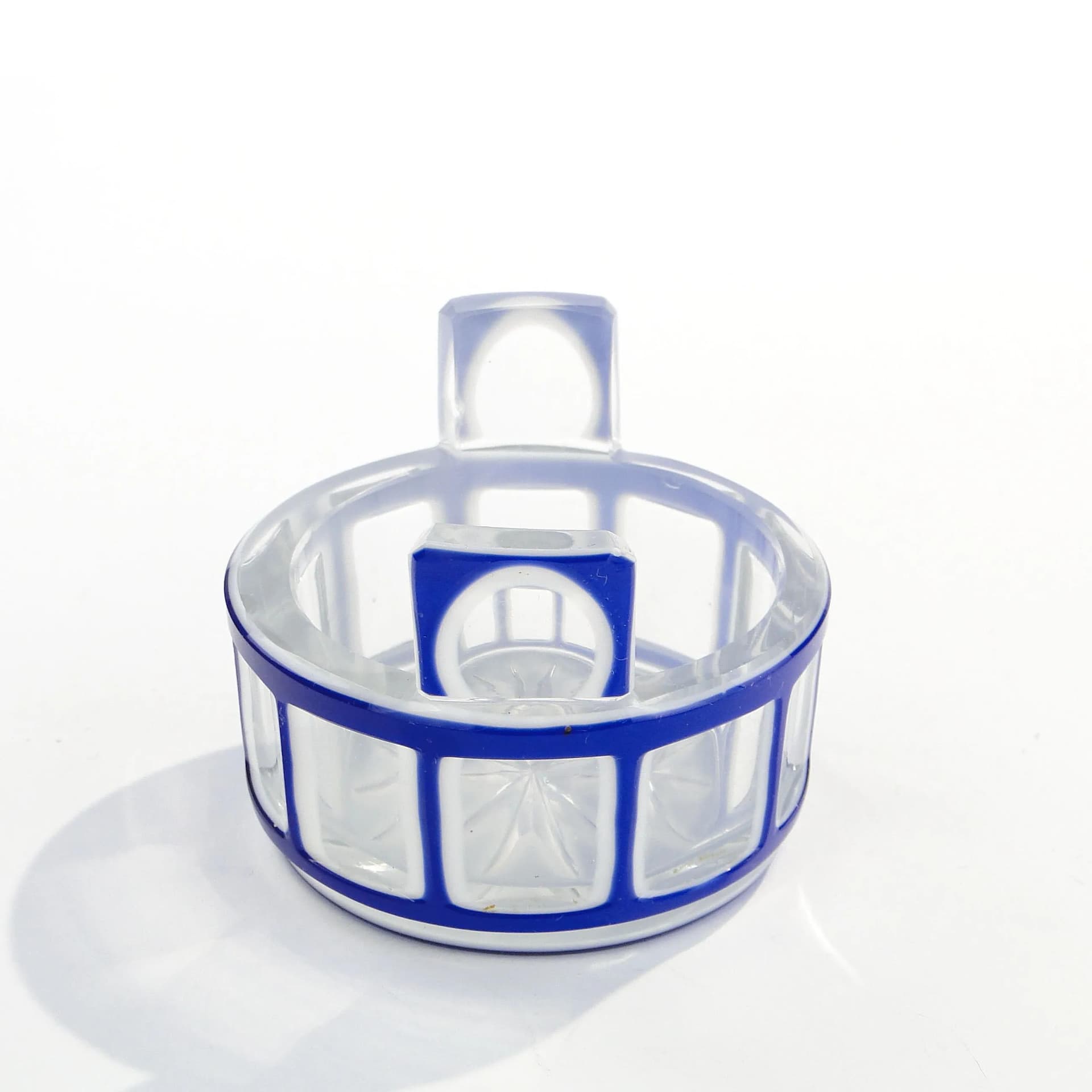 Solniczka cebrzyk biedermeier, szkło niebieski biały, Polska, XIX w. - 37593