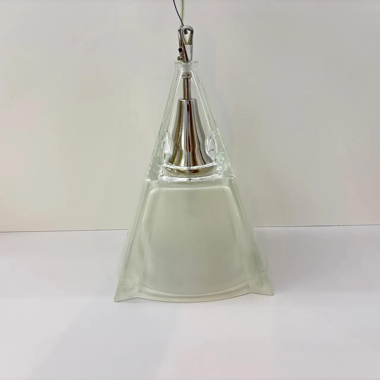 Pendant Lamp Alfa, beige glass, polished steel, Poland, 1990s - 37672