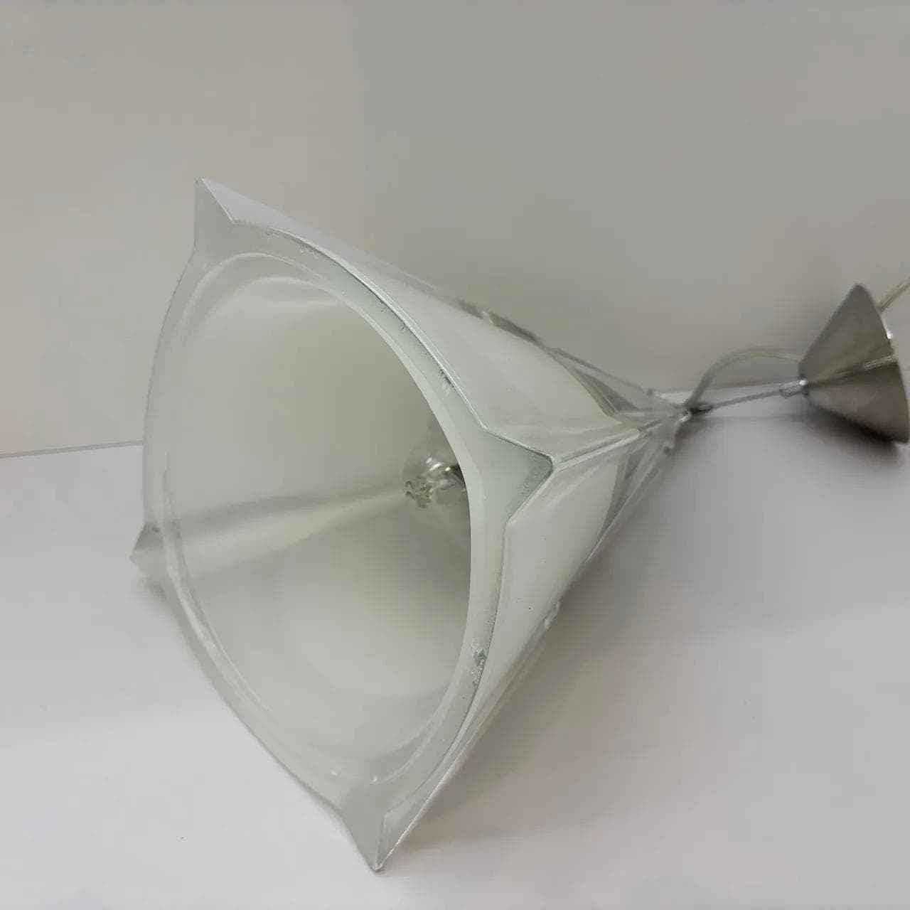 Pendant Lamp Alfa, beige glass, polished steel, Poland, 1990s - 37665