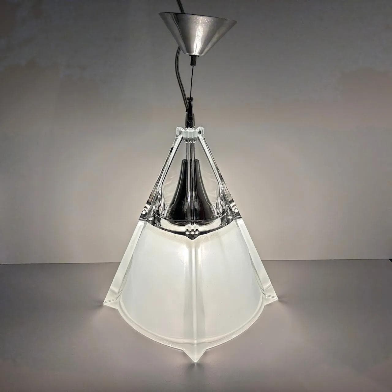 Pendant Lamp Alfa, beige glass, polished steel, Poland, 1990s - 37666