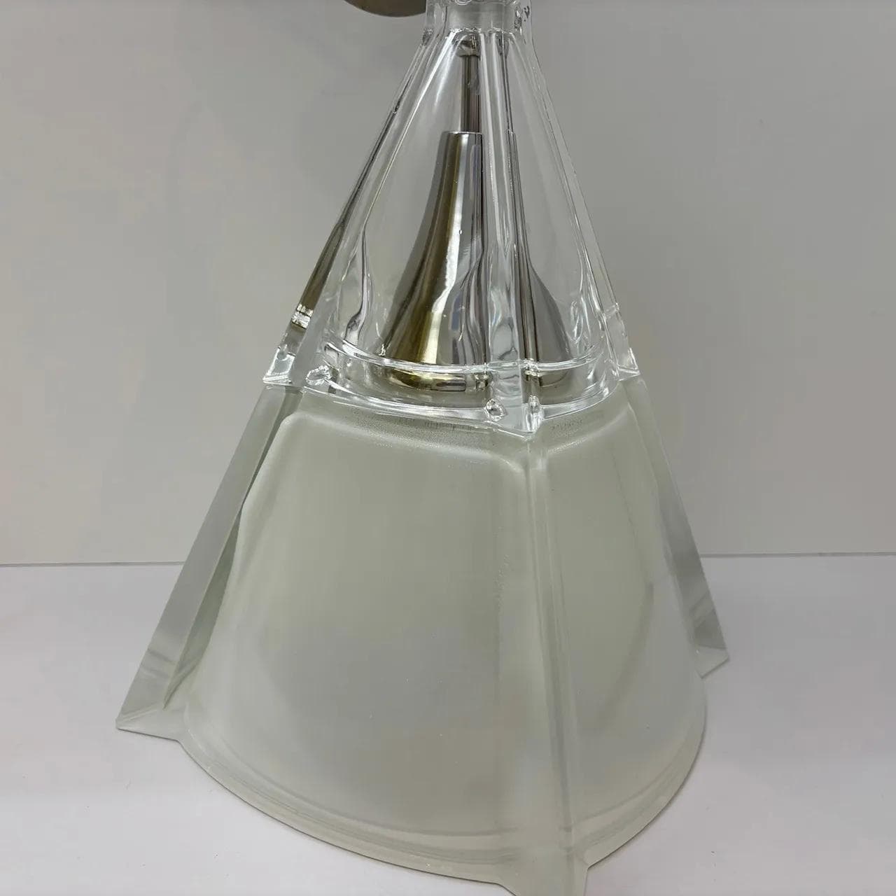 Pendant Lamp Alfa, beige glass, polished steel, Poland, 1990s - 37668