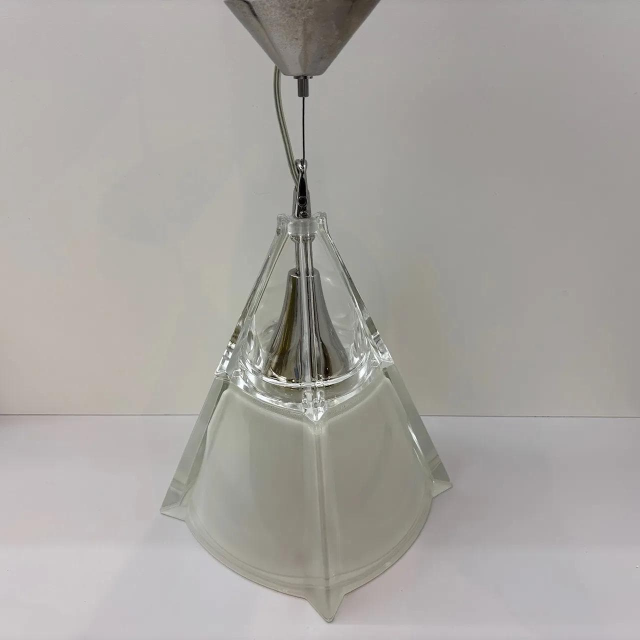 Pendant Lamp Alfa, beige glass, polished steel, Poland, 1990s - 37670