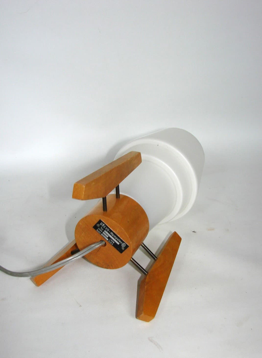 Pendant lamp, Drevo-Humpolec, light wood, white glass, Czechoslovakia, 1970s. - 37700