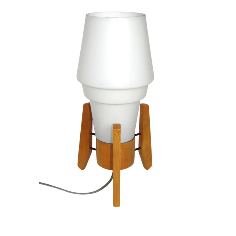 Pendant lamp, Drevo-Humpolec, light wood, white glass, Czechoslovakia, 1970s.