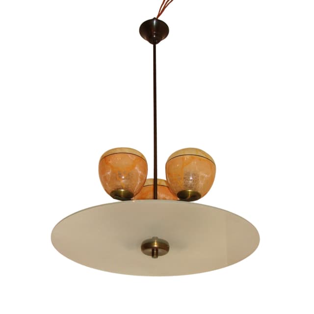 Chandelier Art Deco, orange, brass, glass, 1930s. - DIMENSION