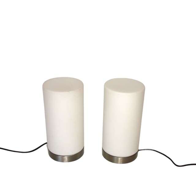 komplet lamp nocnych Melitec, szkło białe, stal szczotkowana, Niemcy, lata 90. - WYMIARY