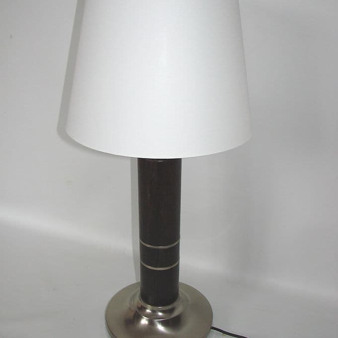 Table Lamp Modern, dark brown wood, nickel-plated metal, 1970s. - 37858