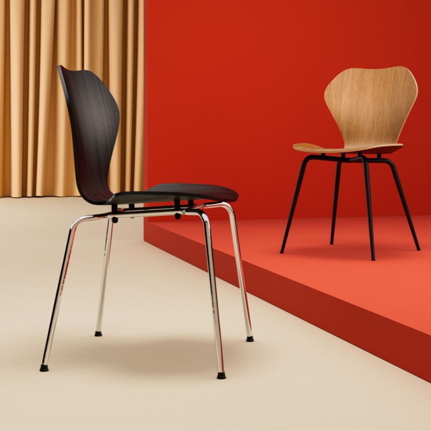 Krzesło KA237 Contract buk czarny i nogi chromowane, proj. A. Kuczma, VZÓR - 40738