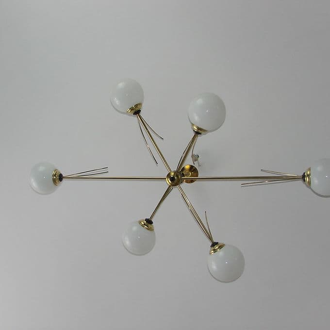 Żyrandol Stilnovo, mosiądz, szkło, Włochy, lata 60. - 37841