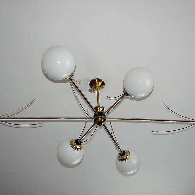 Żyrandol Stilnovo, mosiądz, szkło, Włochy, lata 60. - 37840