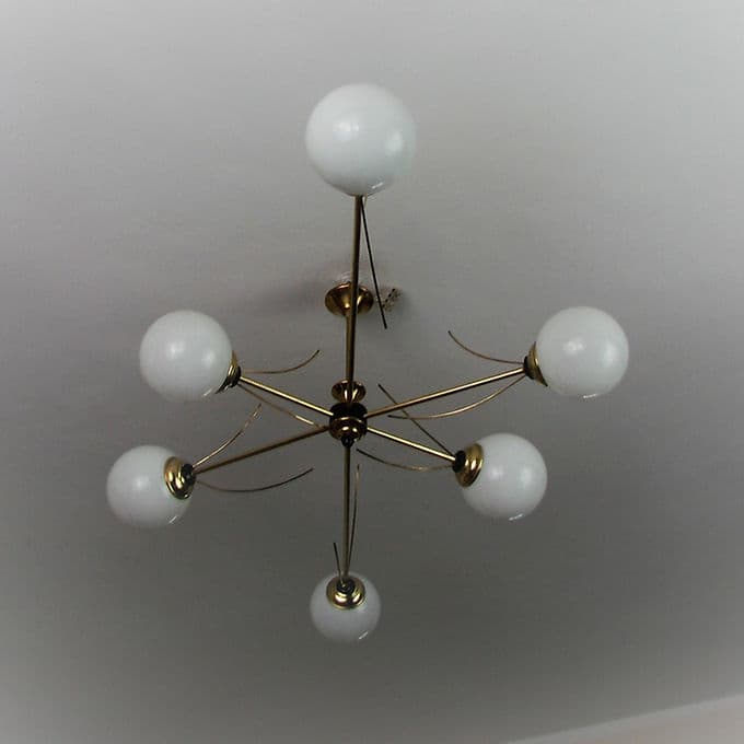 Żyrandol Stilnovo, mosiądz, szkło, Włochy, lata 60. - 37846