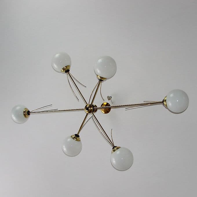 Żyrandol Stilnovo, mosiądz, szkło, Włochy, lata 60. - 37843