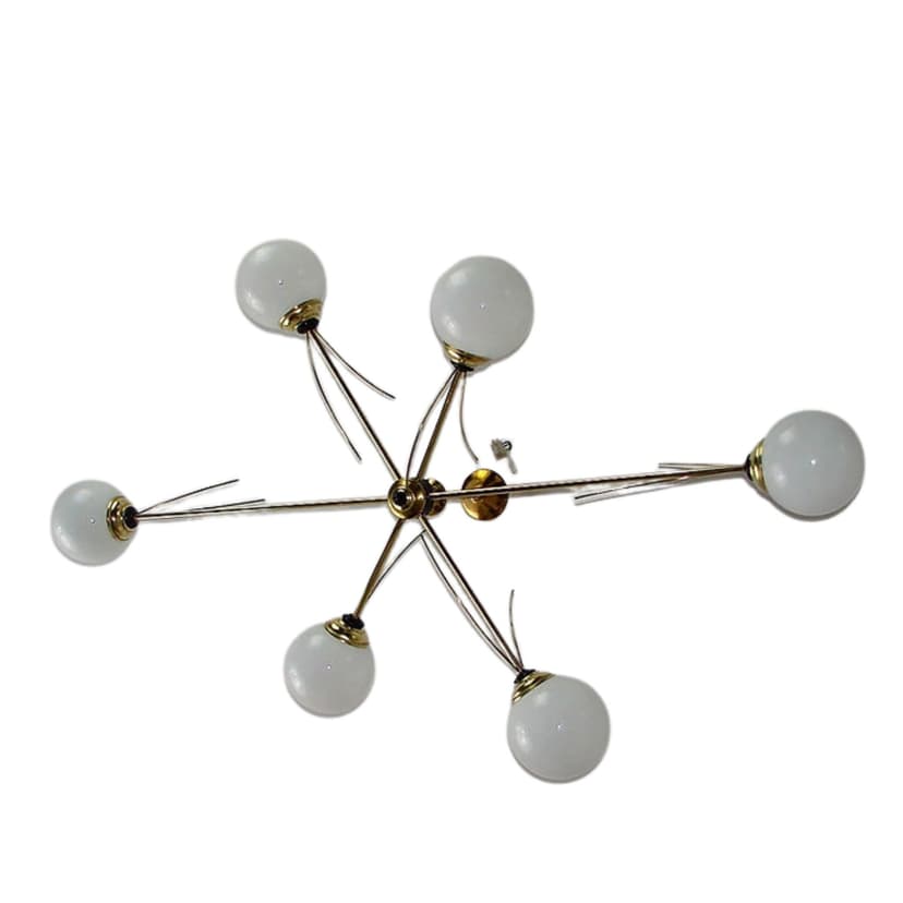 Żyrandol Stilnovo, mosiądz, szkło, Włochy, lata 60.