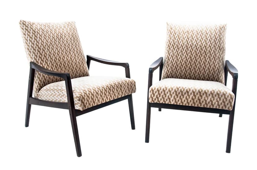 Beżowe fotele drewniane, Polska, lata 60.