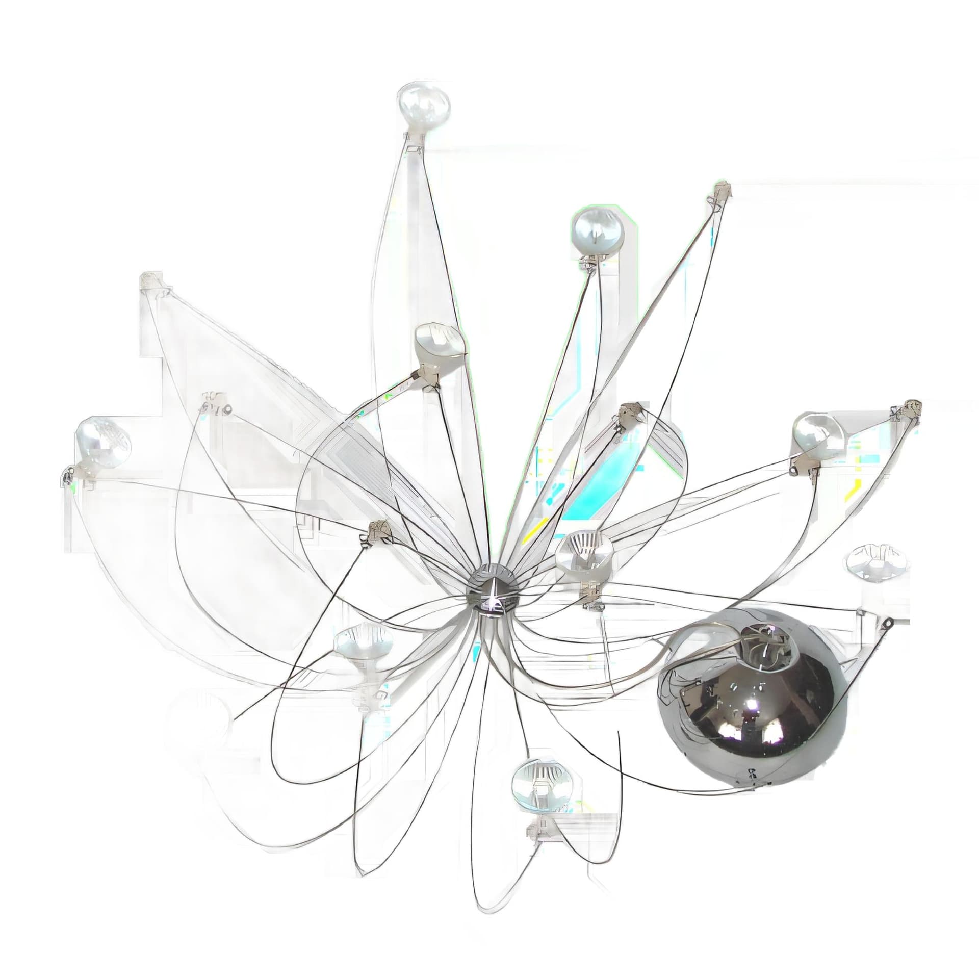 Pendant Lamp Spider, silver, chrome steel, space age, 1980s.