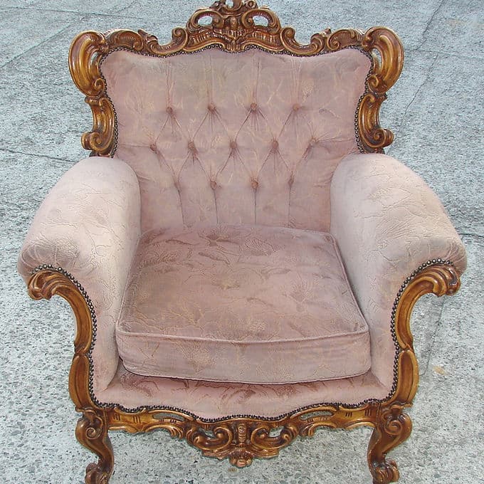 Fotel barokowy, różowy, drewno, Francja, lata 50. - 38003