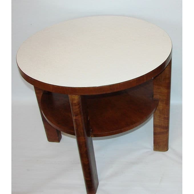 Stół okrągły Art déco, orzech brązowy jasny, lata 50. - 37995