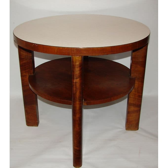 Stół okrągły Art déco, orzech brązowy jasny, lata 50. - 37991