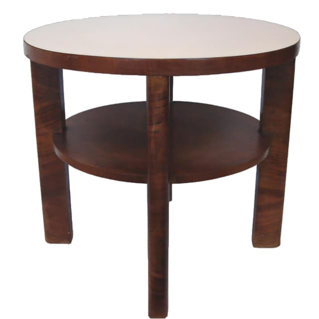 Stół okrągły Art déco, orzech brązowy jasny, lata 50. - WYMIARY