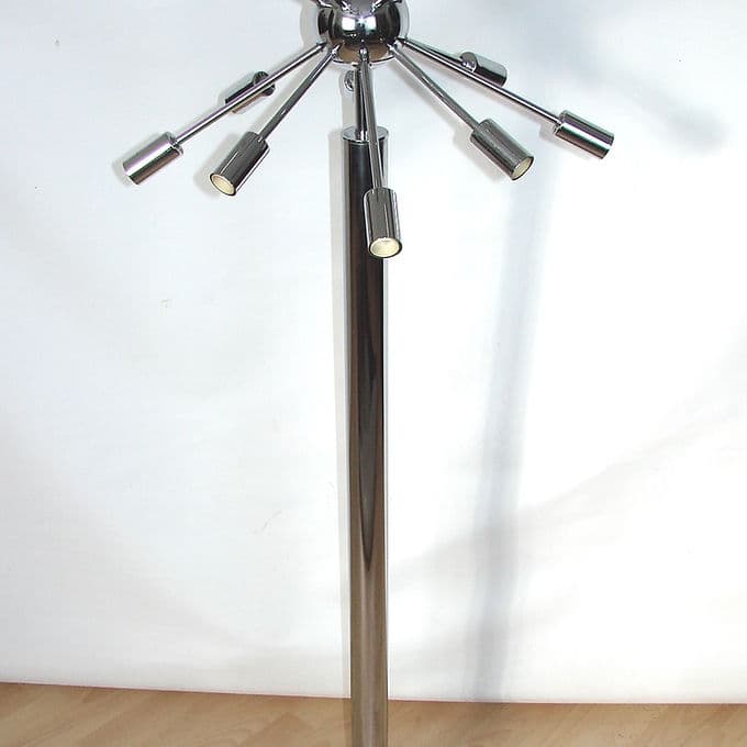 Lampa podłogowa Sputnik, srebrny, stal chrom, Space Age, lata 80. - 37987
