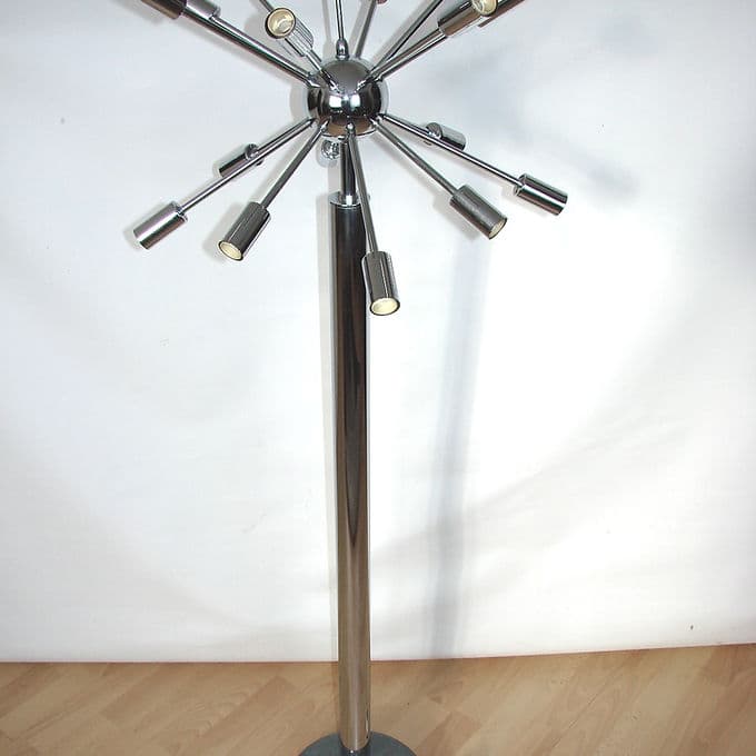 Lampa podłogowa Sputnik, srebrny, stal chrom, Space Age, lata 80. - 37986