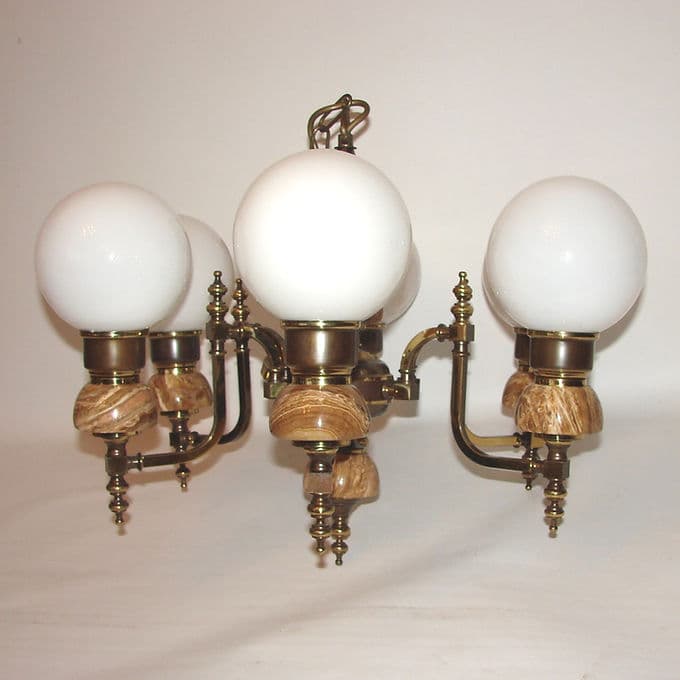 Chandelier, golden, brass, 1970s - 37983