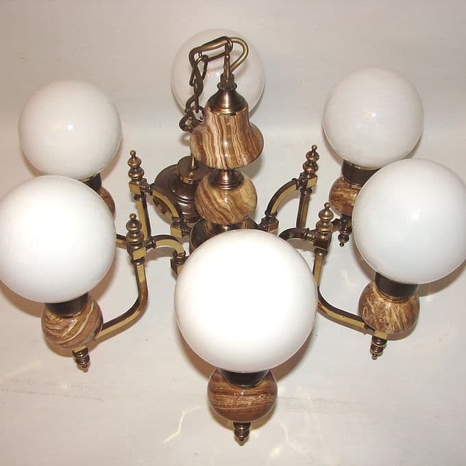 Chandelier, golden, brass, 1970s - 37979