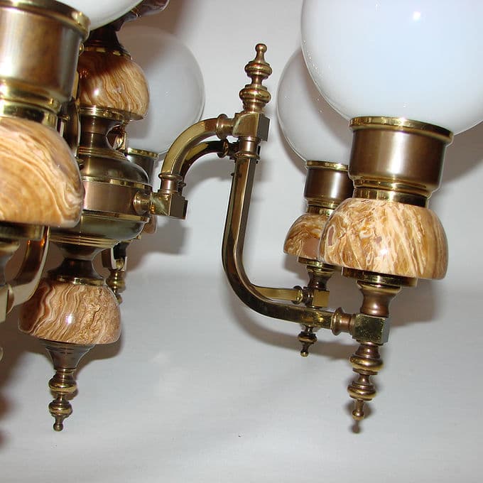 Chandelier, golden, brass, 1970s - 37981