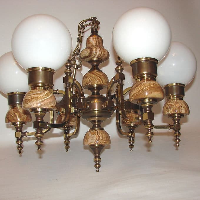 Chandelier, golden, brass, 1970s - 37976
