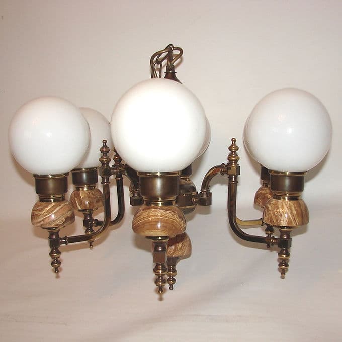 Chandelier, golden, brass, 1970s - 37978