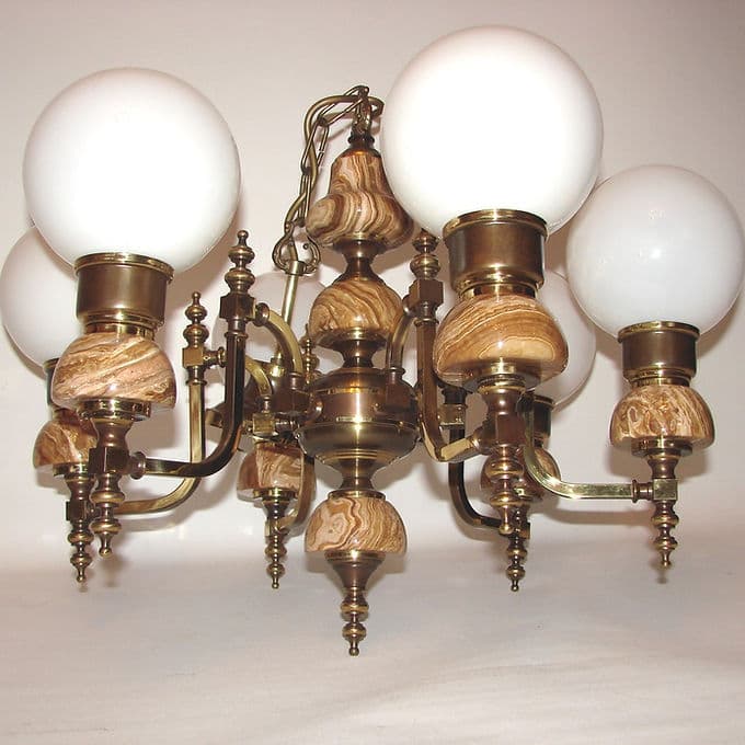 Chandelier, golden, brass, 1970s - 37982