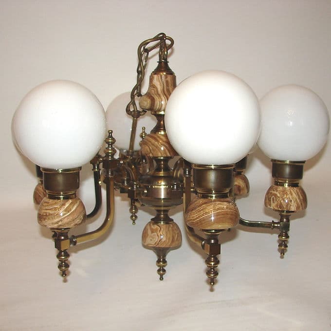 Chandelier, golden, brass, 1970s - 37977