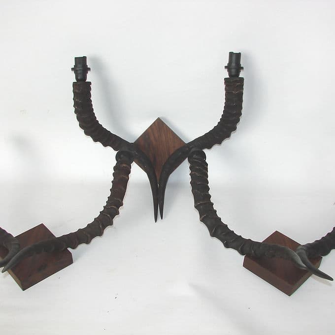 Set of Three Wall Sconces, black, wood, 1970s - 37959